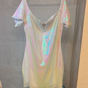 Iridescent Sequin Mini Dress - Shimmering Pastel Hues